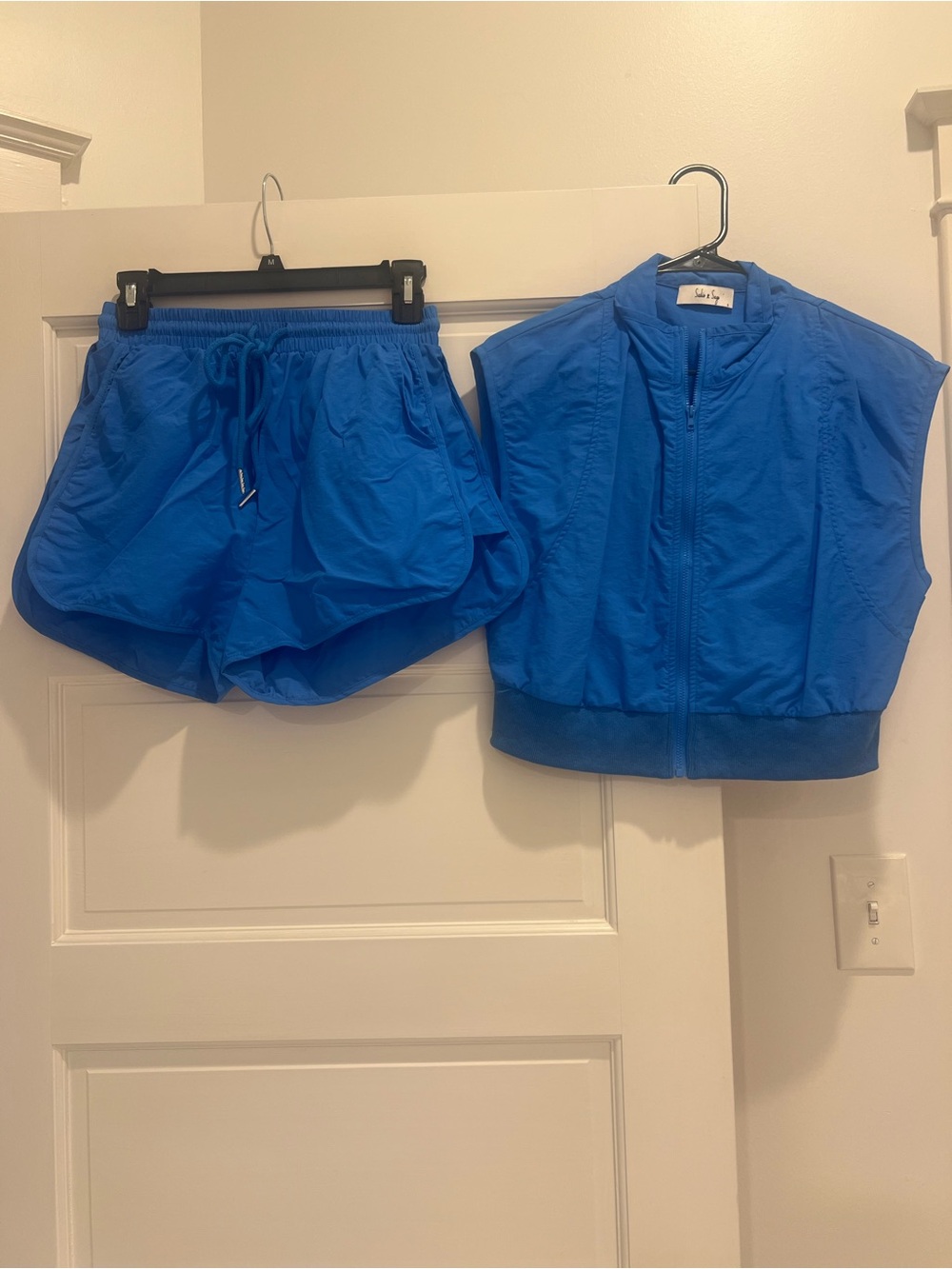 Sadie & Sage Bright Blue Athletic Shorts and Sleeveless Zip Vest